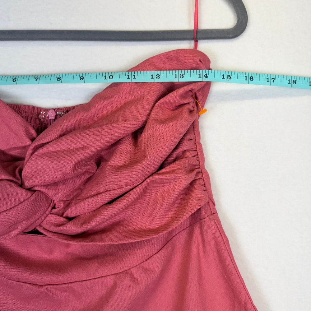 Linen Blend Twist Front Strapless Mini Summer Dress L Mi Ami Coquette Sweetheart - Picture 4 of 7